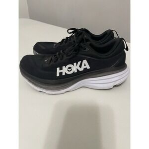 Hoka One One Shoes Womens Size 9 B Bondi 8 Black White Running Athletic Sneakers